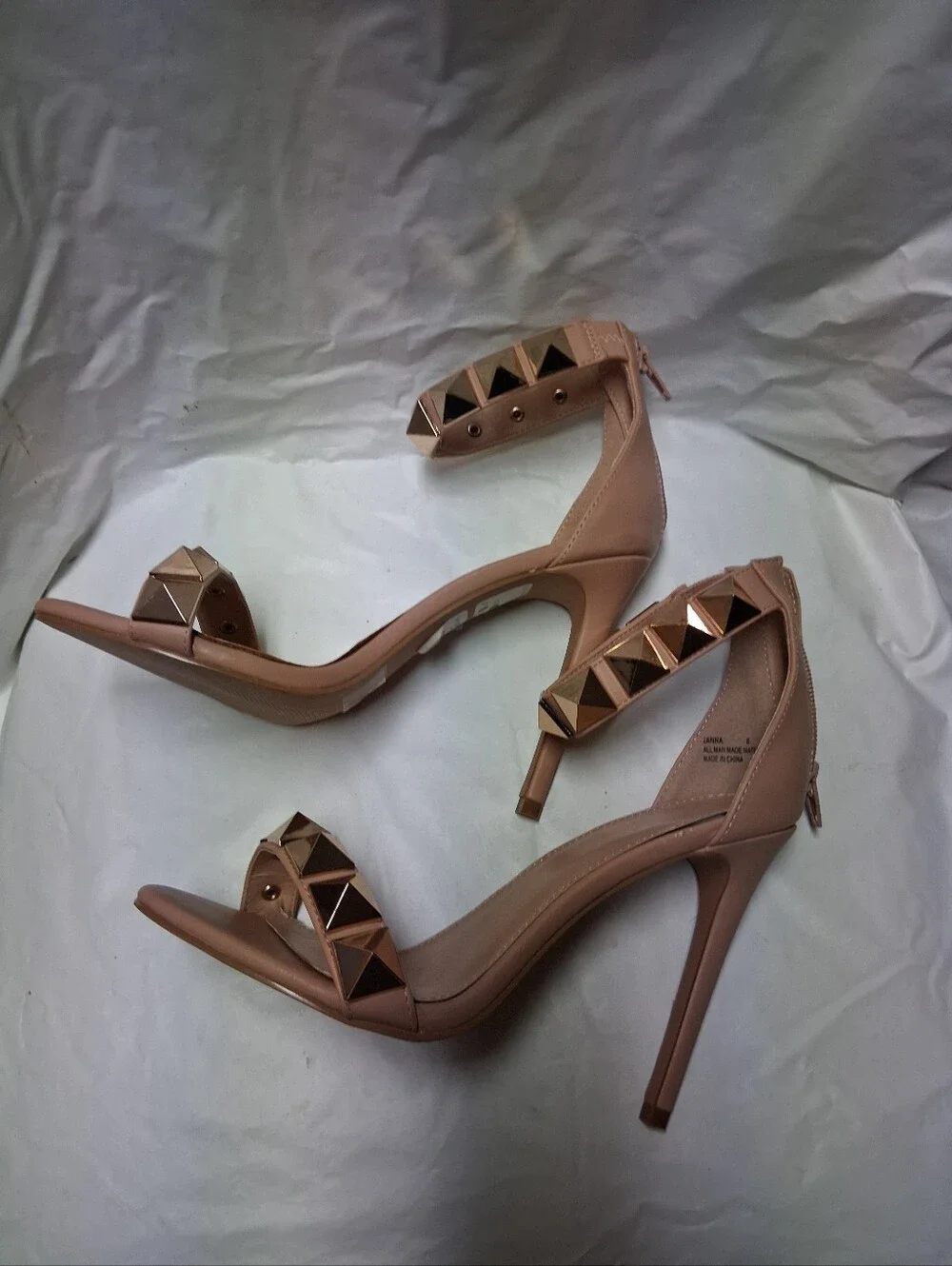 Charlotte Russe Nude Stud Ankle-Strap Stiletto Heels Size 8 NWOT